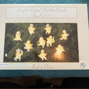 Lighted Porcelain Cherubs String Lights - White Christmas Holiday Angel Vintage